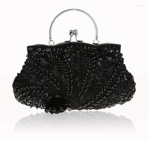 Torby wieczorowe moda czarne kobiety z koralikami z koralikami bankiet torebka ze sprzęgłem ślubny z makijażem łańcucha ramion 03607