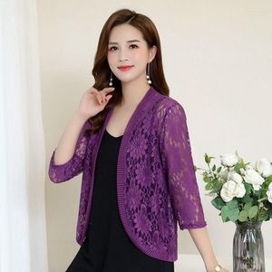 Kvinnors stickor 2023 Autumn Summer Sun Protection Clothing Plus Size 6xl Women Lace Cardigan Female Cardigans Shawl Coat Ladies Outerwear