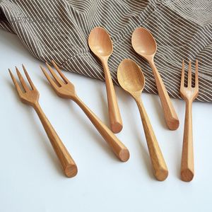 Dinnerware Sets Japanese Creative Triangle Handle Wooden Spoon And Fork Set Dessert Student Portable Kitchen Tableware