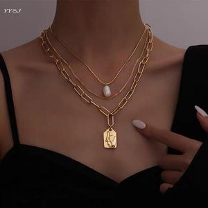 Anhänger Halsketten Gesicht Porträt Quadratische Halskette Für Frauen Edelstahl Gold Büroklammer Kette Lange Vintage Trendy Schmuck