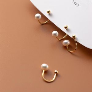 Hoop Earrings Real 925 Sterling Silver Pearl Small Huggie Hoops Arc Screw Bead Earring For Women Girls Fine Jewelry