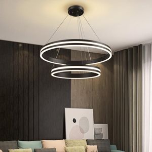 Pendant Lamps Led Ceiling Chandelier Black Gold Living Room Bedroom Dining Round Lights Simple Modern Indoor Lighting Decoration