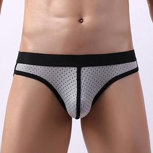 Underpants Men Underwear Sexy Briefs Male Clothes Ice Silk Breathable Hollow Out Pouch Thong Lingerie U Convex Penis Panties