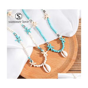 H￤nghalsband Trendiga sj￶stj￤rna skal halsband gr￶n vit natur stenkedja choker krage sexiga enkla design smycken f￶r drop de dhi1z