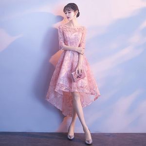 Etnik Giyim Pembe Dantel Saten Oriental Style Ziyafet Elbiseler Çin Vintage Düğün Cheongsam Zarif Kısa Akşam Partisi Önlük XS -