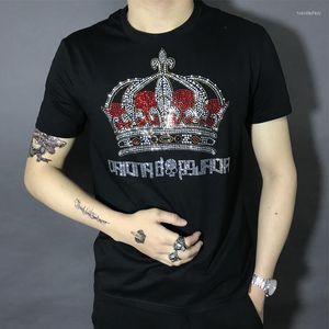 メンズTシャツ夏のヨーロッパ潮riveラウンド首のメントシャツ明るいダイヤモンドコットンショートスリーブTシャツ男性ブランドメンズ服