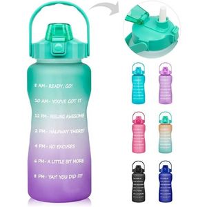 64 unz 2000 ml butelka wody z markerem czasowym słomka BPA darmowy wyciek odporny na mrożony plastik 2L duży na siłownię fitness na zewnątrz BB0124