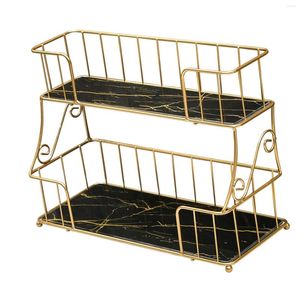 Förvaringslådor Deluxe Gold Badrum Vanity Tray Hållbart toalettbord Iron 2 Tier Cosmetic Organizer Shelf Holder för sovrummet