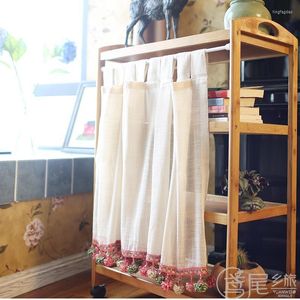 Gardin Halvgardin mode virkning kort beige linne gasväv färgglad kula fasta kaffe för köksskåp dörr