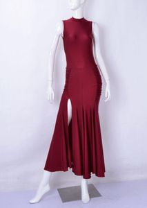 Sahne Giyim Kırmızı Waltz Flamenko Dans Etekler Modern Elbise Kolsuz Yüksek Yakalı Büyük ve Orta Arta Kalça Uygulama Elbiselerini Açmak İçin Geri