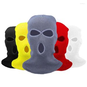 Motosiklet Kaskları Binicilik Tam Yüz Kapağı Kayak Maskesi 3 Delikli Örme Balaclava Katı Ordu Taktik CS Rüzgar Geçirmez Beanies Bonnet Kış Keep