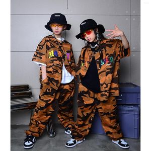 Abbigliamento da palcoscenico Tuta mimetica gialla Costumi da ballo di strada hip-hop per bambini Ragazzi Ragazze Festival Abiti da ballo hip-hop Jazz DQS9360