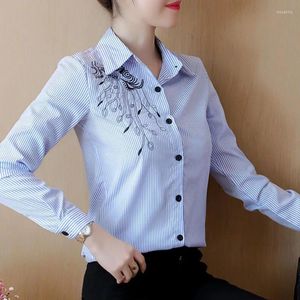 Kadın bluzları kadınlar üst uzun kollu kadın kıyafetleri şerit şık Kore moda kıyafetleri kadın nakış gömleği mizaç dd2428