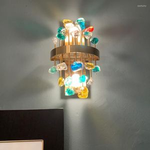 Vägglampor färg Crystal Sconce Modern Gold Mirror LED Lamp sovrummet sovrum vardagsrum hem dekoration inomhus belysning fixturer