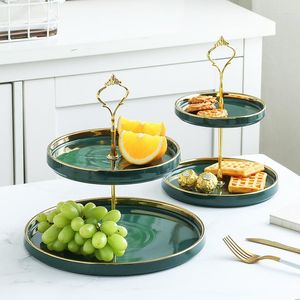 Plates European Ceramic Emerald Green Glaze Fruit Plate Household Cake Stand Multi Layer Candy Dessert Tray Afternoon Tea Snack