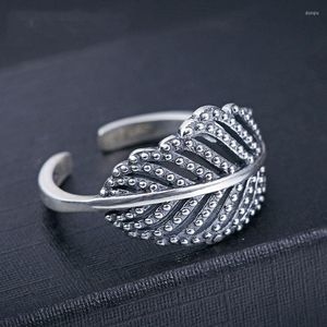 Cluster Rings FNJ Pure 925 Silver Leaf Ring Vintage Feather S925 Sterling Solid Thai For Women smycken Justerbar storlek