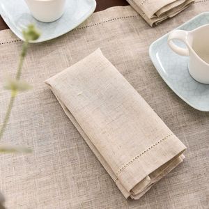 Table Napkin 12 Packs Hemstitched Cloth Dinner Napkins Linen Cotton Fabric Tailored With Mitered Corners Wedding Natural TJ7633