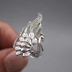 Cluster Rings äkta/original silver 925 Sterling Ring Zirconia Peacock Gemstone for Women Ladies 6-9