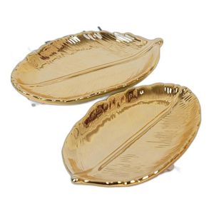 Nordic Golden Leaf Ceramic plates for Jewelry, Dried Fruit, and Home Decor - Kitchen Tableware and Key Storage Tray Ornament