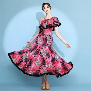 Bühnenkleidung Weibliches Ballsaalkleid Leopard Unregelmäßiges Design Tango Standard Walzer Modern Dance Wettbewerb Dancewear S9087