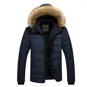 Men's Down Winter Jacket Men 2023 Cotton Padded Thick Hooded Jackets Parka Slim Fit Long Sleeve Fur Collar Outerwear Clothing Warm Coat