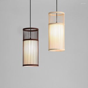 Hängslampor japansk stil bambu vävd ljuskrona för hemkök kreativt florarium ljus restaurang dekorativ lykta lampa