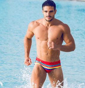 Underpants European And American Men's Color Striped Fashion Triangle Swim Shorts Beach Briefs