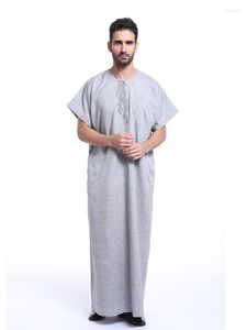 Abbigliamento etnico Islam Uomo Jubba Thobe Abiti musulmani Djellaba Caftani Medio Oriente Arabia Pakistan Manica corta Abito lungo Abaya