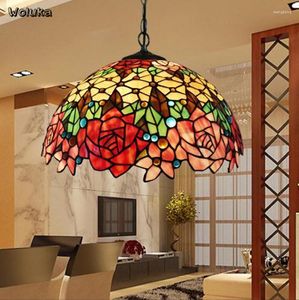 Lâmpadas pendentes Chandelier Living Room Restaurant Rose Garden Country Art Glass Bar Light CD50 W07