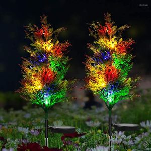 2pcs светодиодные солнечные газонные лампы формы сосны красочные наружные автоматические садовые свет для виллы двор патио