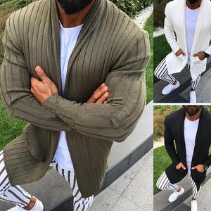 Men's Jackets Knitted Cardigan Sweater Men 2023 Autumn Casual Slim Fit Mens Shawl Collar Coat Long Striped Sweaters Male Overcoat XXXL