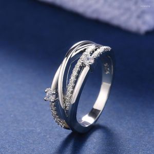 Обручальные кольца творческий модный серебряный перекрестный шпагат для женщин сияет белый Cz Stone Inlay Fashion Jewelry Party Dift Dift Dift Ring