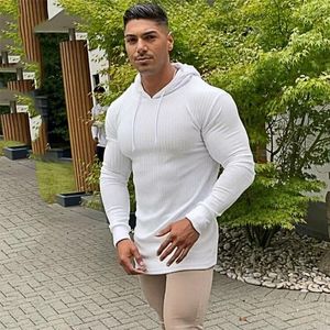 Men's Hoodies 2023 Fashion Casual Hooded Sweaters Men Slim Pullovers Autumn Solid Fit Long Sleeve Knitwear