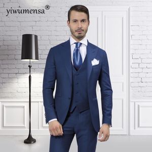 Ternos masculinos Yiwumensa Brand Men Groom Tuxedos Custom Feed Royal Bule Suit de Marinha Deep Wedding Slim Fit Man 2023 Blazers