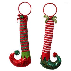 Weihnachtsdekorationen, 1 Stück, gestreifte Elfenstiefel, Anhänger, Ornamente, Baum, Tür, hängende Dekoration