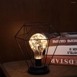 Tischlampen Retro LED Nachtlicht Nordic Vintage Schwarz Schmiedeeisen Lampe Kupferdraht Birne Für Home Nacht Dekoration