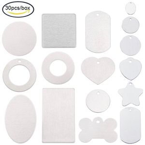 Colares de pendentes 30pcs/caixa de estampagem mista em forma de alumínio pingentes em branco com estojo de armazenamento para snap para tacos de cachorro de jóias diy