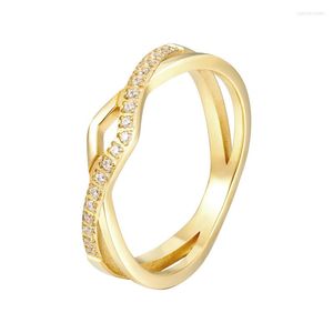 Wedding Rings Elegant Double Line Cross One CNC Inlaid Zircon Ring Titanium Steel High Polished Jewelry Gold Color Woman Love Gift