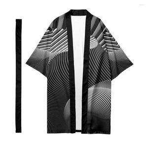 Etniska kläder Men japanska långa kimono cardigan samurai kostym optisk illusion mönster skjorta yukata jacka jacka