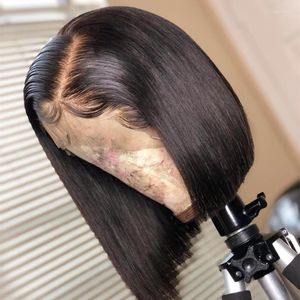 Parrucche sintetiche 12 pollici 180% Densità Bob corto Parrucca anteriore in pizzo diritto serico per le donne con i capelli del bambino Indossare quotidianamente Fibra Glueless Kend22