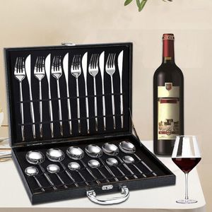 Dinnerware Sets Full Tableware Set Stainless Steel Knife Fork Spoon Zero Waste Table Cutlery Kitchen Device Wood Box Gift