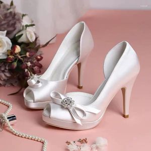 Sandals Spring And Summer Silk Face Diamond Bow Bride Wedding Shoes Thin High-heeled Banquet Dress Versatile Large Female