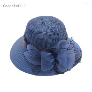Wide Brim Hats Femme Summer Beach Hat Floral Sun Elegant Dames Veils Bucket Fedora Cap pliée Voyage Femme ChapeU
