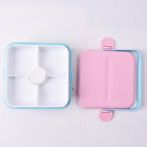 Set di stoviglie in silicone Lunch Box Microwavable 4 scomparti Bento scuola con coperchio