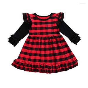 Girl Dresses 2023 Lovely Baby Girls Christmas Dress Plaid Printed Pattern Long Sleeve Round Collar A Line Infant