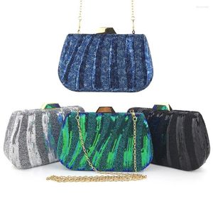 Kvällspåsar 2023 Fashion Sequin Bag Women's Luxury Clutch Handväska Purse Shining Bride Wallet Party Prom Blingbling Wedding Blue