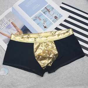 Underbyxor herrar underkläder stjärna tryckta boxare sexiga faux läder andas mesh shorts underpanties tight pojke satin shinning