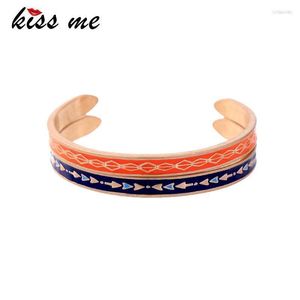 Bangle KissMe 2 PCS/Set Unique Ethnic Orange Blue Emamel Geometric Cuff Armband för kvinnor Guldfärglegering Fashion Jewelrybangle Lars22 FA