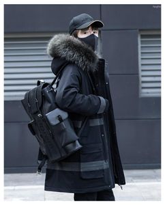 Men's Down Big Collar Parka Medium And Long Jacket Fashion Brand Loose 2023 Winter Handsome Thickened