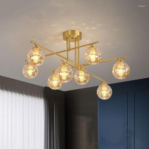 Chandeliers Nordic Minimalist Glass Ball Molecular Lamp Copper Chandelier Living Room Led Lights Bedroom Dining Lighting